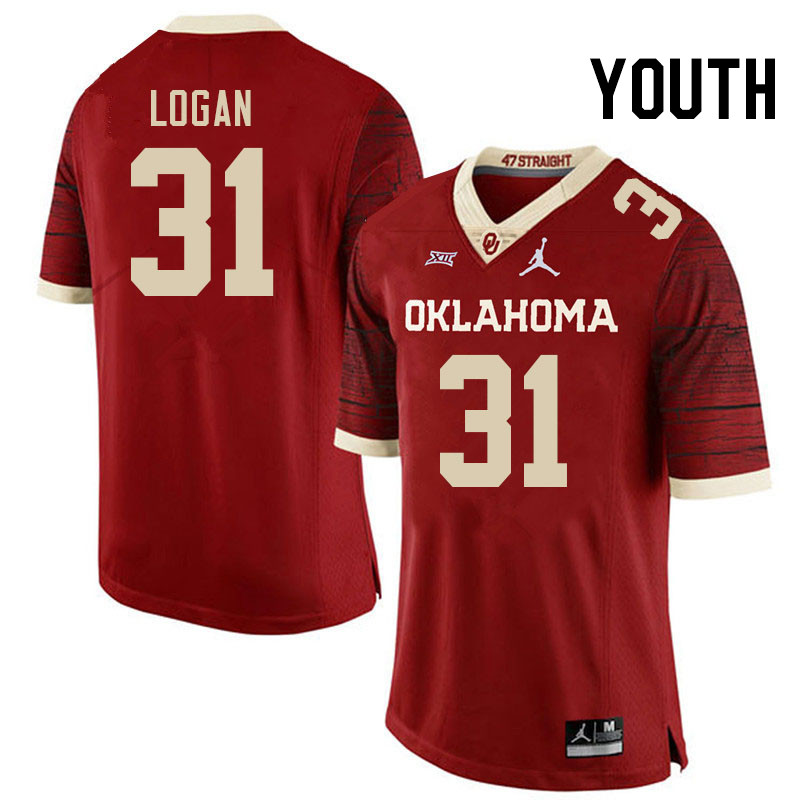 Youth #31 Ashton Logan Oklahoma Sooners College Football Jerseys Stitched Sale-Retro